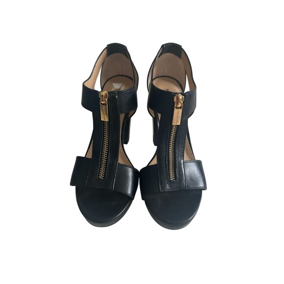 MICHAEL KORS Black Gold Leather Platform Zip Heels Size 7 - Picture 10 of 10